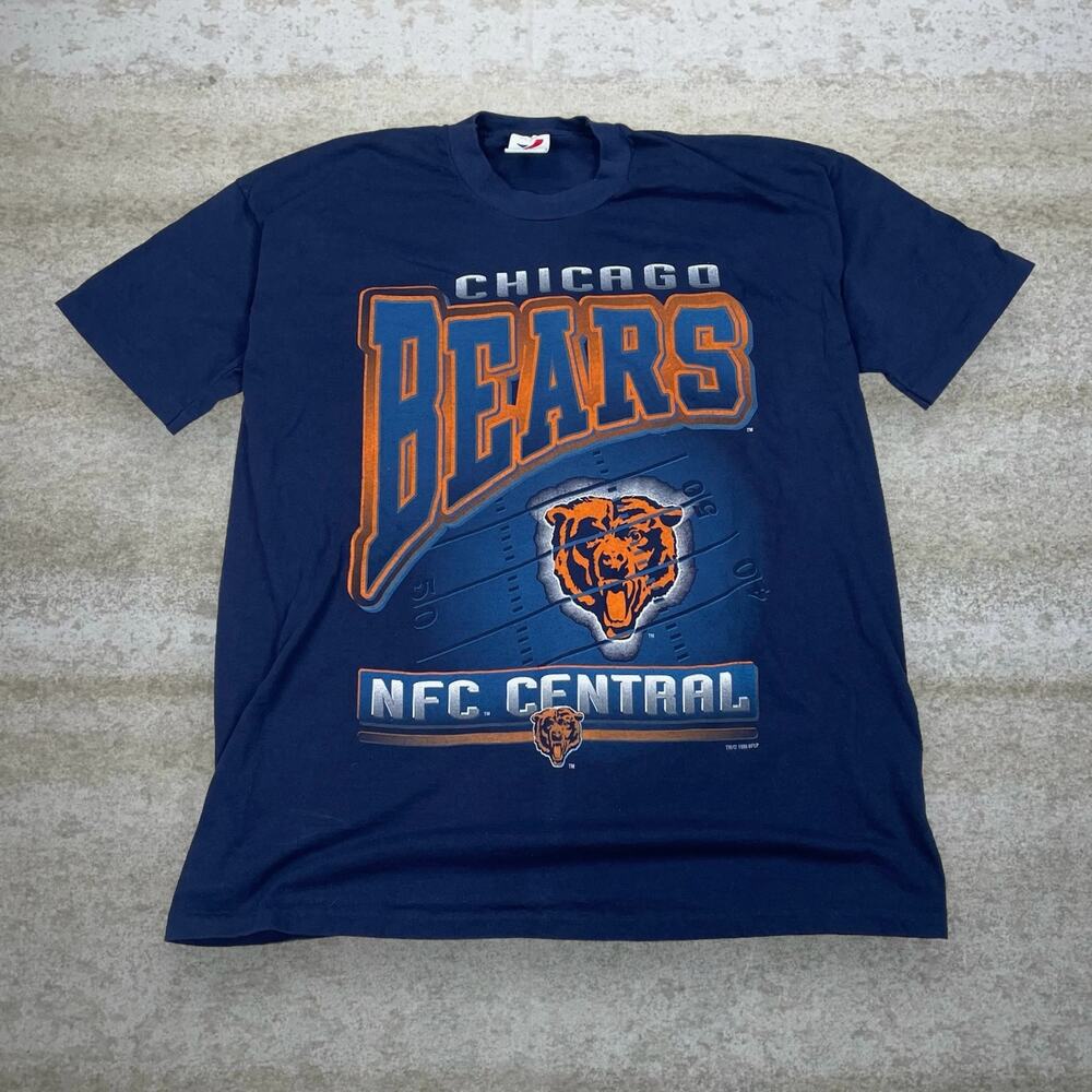 Vintage 90s Chicago Bears NFC Central Shirt Mens XL Navy Blue Single Stitch - Picture 1 of 4